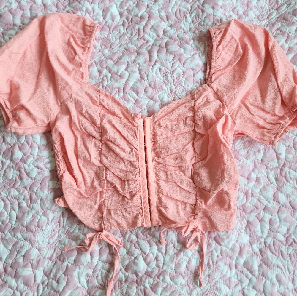 Coral Ruched Women's Bow Top